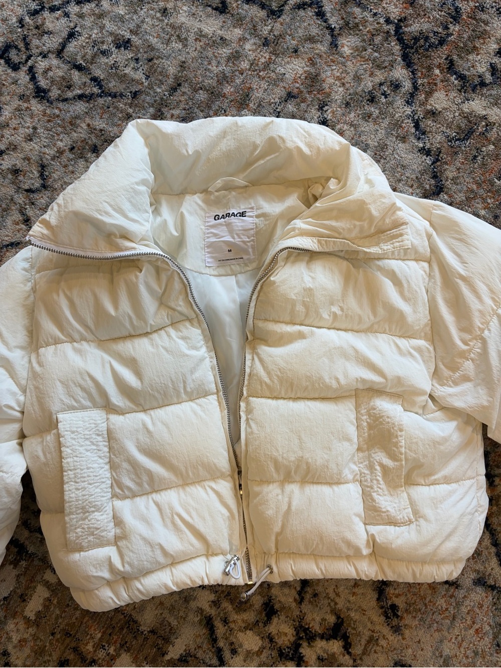 Garage White Cropped Puffer Jacket